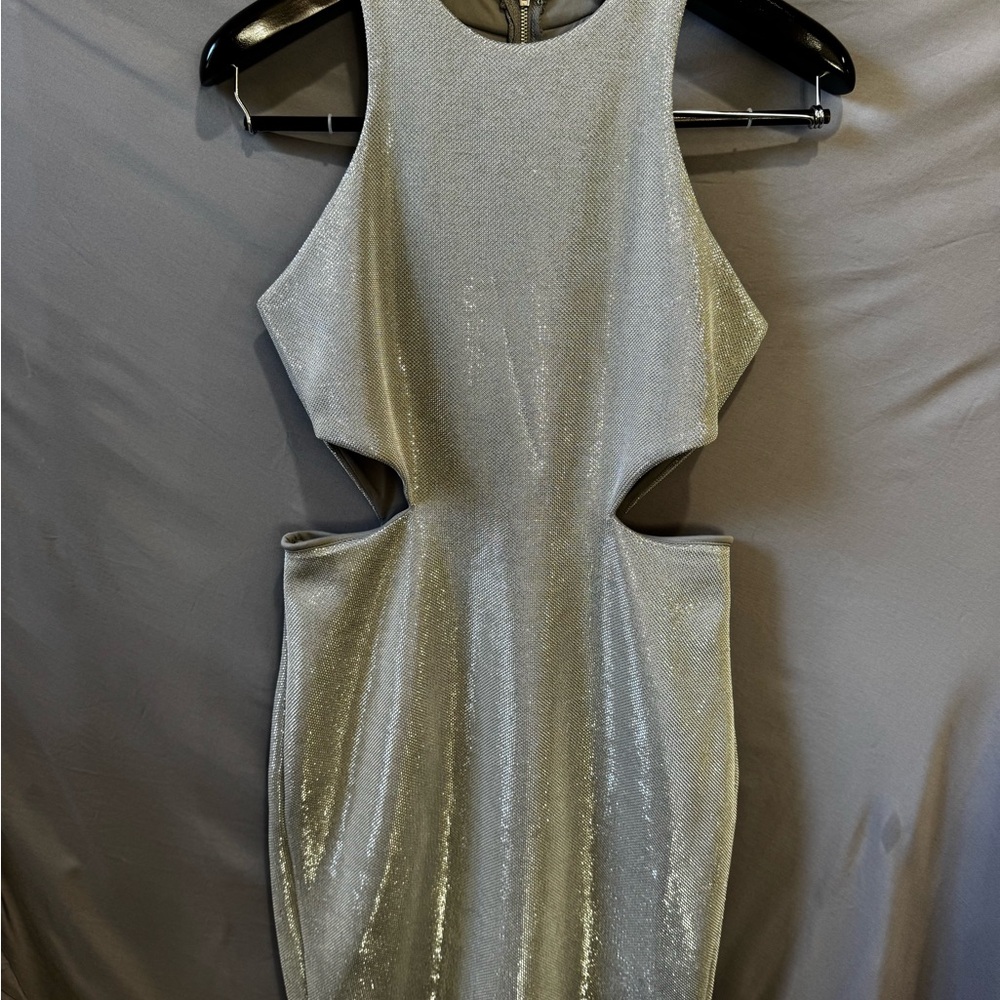 Express Silver Metallic Cut-Out Dress